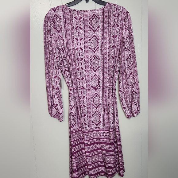 Terra & Sky size 14W Rayon Burgundy and white boho dress tie at waist - Picture 6 of 15